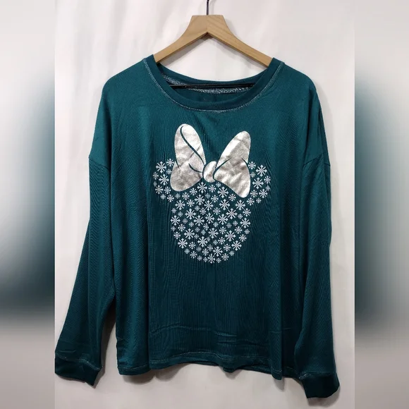 NWT Disney Minnie Mouse Lounge Top Women's XL Green Casual Comfy Holiday - Picture 1 of 9